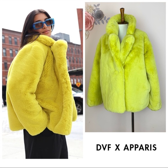Diane Von Furstenberg Jackets & Blazers - New! DVF x APPARIS Paulette Faux Fur Neon Coat